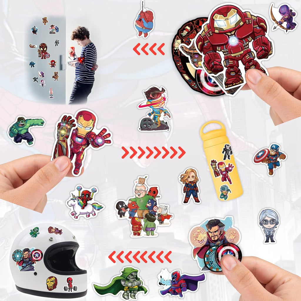 Cute Superhero Stickers for Water Bottle, 130pcs Waterproof Stickers for Kids Teens Adults, Comic Legends Vinyl Stickers Pack for Skateboard Laptop Luggage Party Supplies Decals