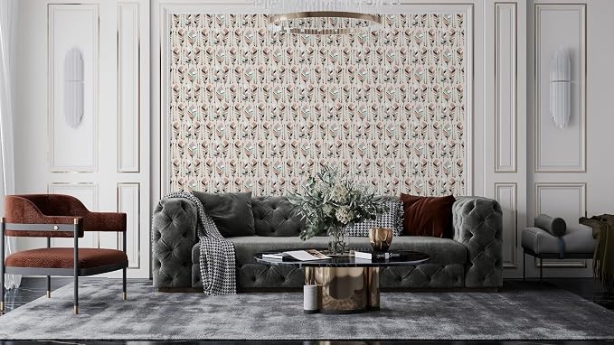 Seamless Boho-style fabric wallpaper with arrows and feathers, covering up to 4.2m x 3m, with adhesive and smoothing tool