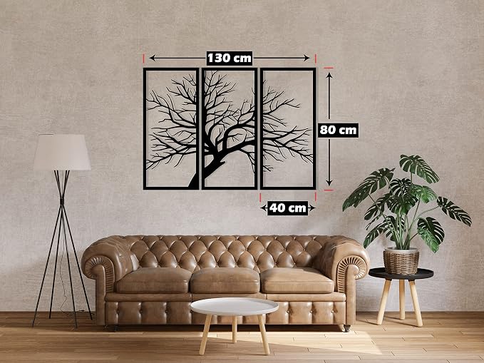 Wooden wall art with a tree design, 3 panels, 80cm x 1.30m