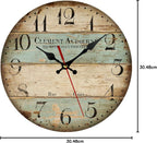 AMZBSR 12 Inch Retro Wall Clock,Vintage Paint Boards Wall Clock,Silent Non-Ticking Battery Operated Round Vintage Wood Wall Clock,Roman Numerals Wall Clock,Decorative Hanging Wall Clock