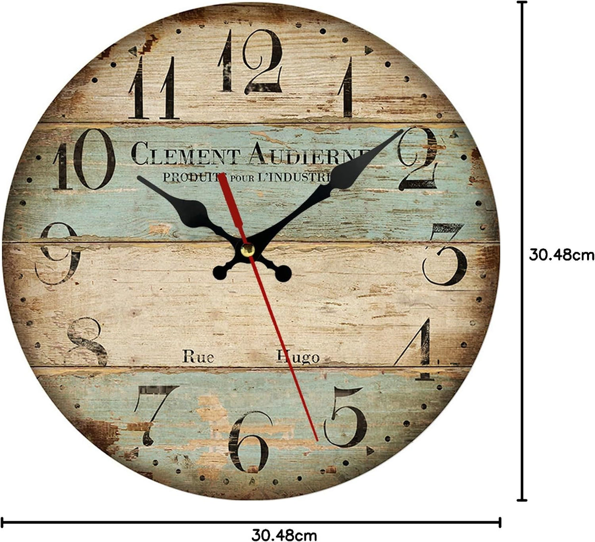 AMZBSR 12 Inch Retro Wall Clock,Vintage Paint Boards Wall Clock,Silent Non-Ticking Battery Operated Round Vintage Wood Wall Clock,Roman Numerals Wall Clock,Decorative Hanging Wall Clock