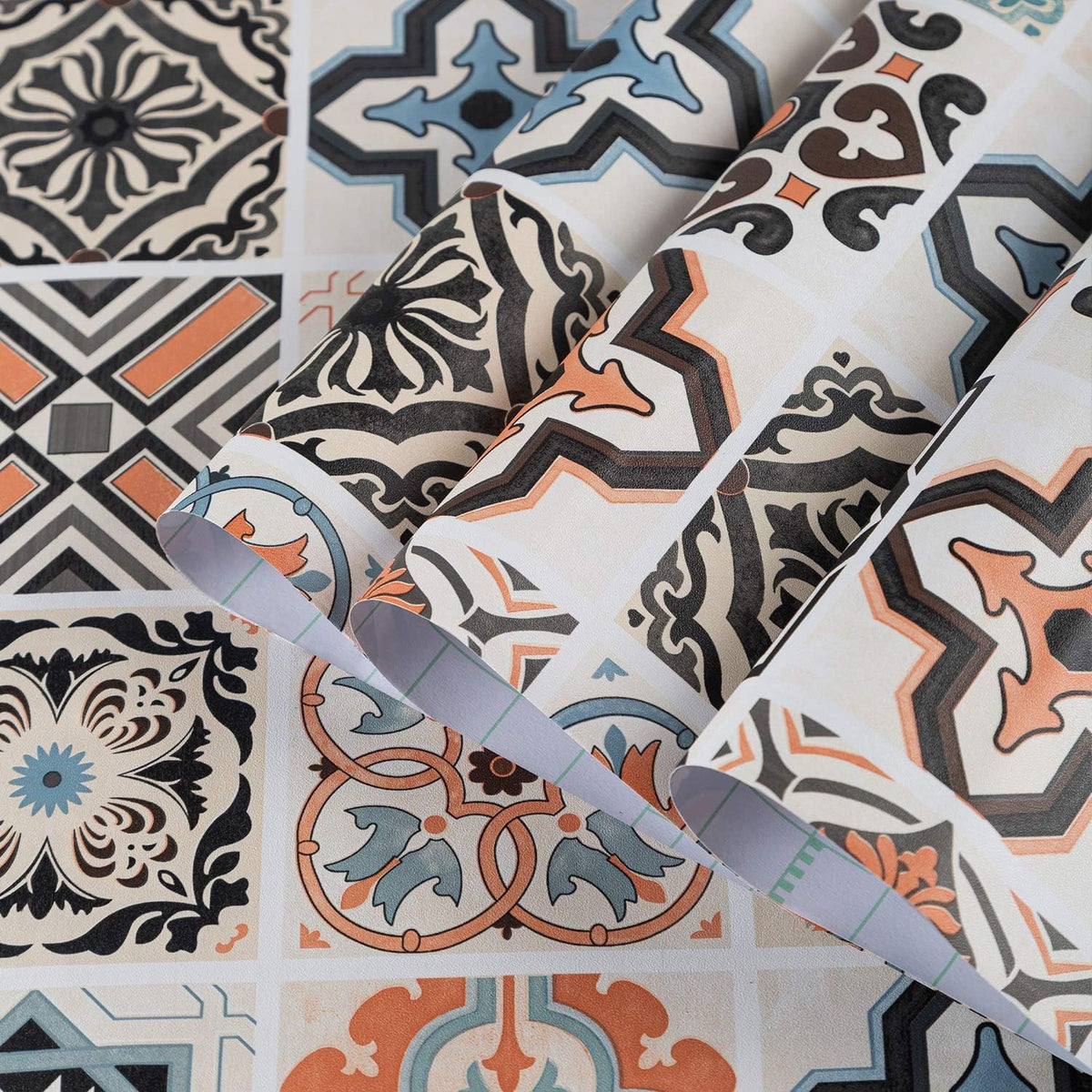 BAYYA Morrocan Wallpaper Peel and Stick Boho Thick Countertops Contact Paper 197" x 16" Waterproof Self Adhesive Removable Decorative Paper for Bathroom Wall Shelf Liner Colorful Vinyl Tile Stickers
