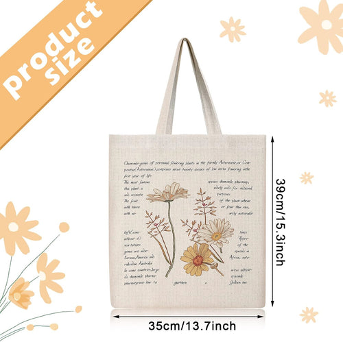 Saintrygo 4 Pieces Canvas Tote Bag Flowers Shopping Bag Beautiful Tote Bag Aesthetic Reusable Grocery Shopping Bag Makeup Bags for Girls Women, clear