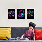 BGFCE Game Room Decor Set of 3, Neon Gaming Video Game Room Wall Art, Gaming Canvas Paintings Posters Prints for Teen Boys Room Children Teen Wall Decor Framed 12x16 in