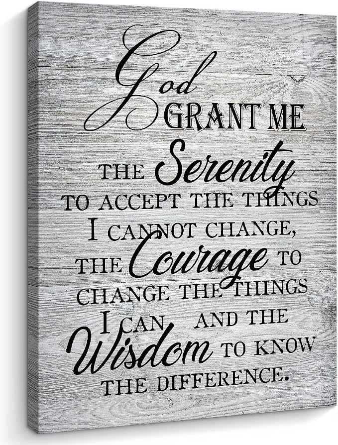 Creoate Christian Wall Art Serenity Prayer Canvas Wall Art Print, God Grant Me the Serenity Inspirational Farmhouse Wall Decor for Bedroom Scripture Pray Room (Grey)