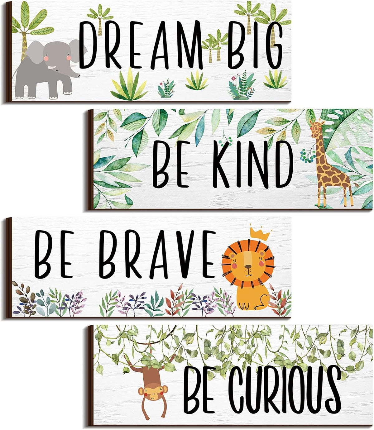 4 Woodland Safari Animal Room Decor for Baby Boy Bedroom - Cute Jungle Nursery Decorations, Toddler Room 11x3.9 Inches (White Background, Lively Animals)