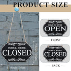 Rustic Wooden Store Open and Closed Business Sign Two Sided Reversible Come In We're Open or Closed Store Hanging Sign for Coffee Bar Shop Door Window, 11.8 x 7.8 Inch (White Boards, Black Words)