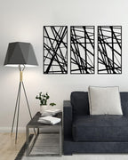 Abstract linear wooden wall art , 3 panels, 80 x 130 cm, black