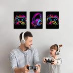 BGFCE Game Room Decor Set of 3, Neon Gaming Video Game Room Wall Art, Gaming Canvas Paintings Posters Prints for Teen Boys Room Children Teen Wall Decor Framed 12x16 in
