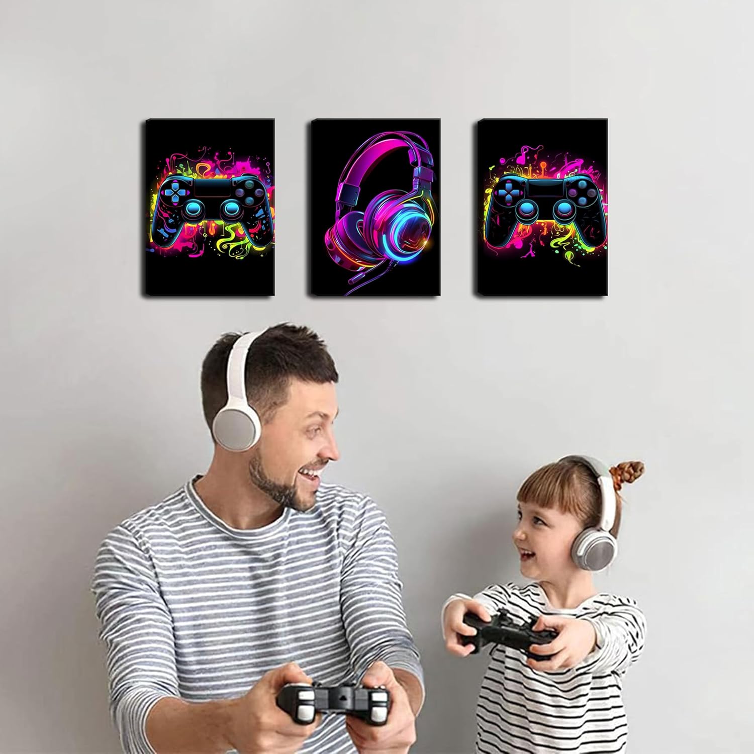 BGFCE Game Room Decor Set of 3, Neon Gaming Video Game Room Wall Art, Gaming Canvas Paintings Posters Prints for Teen Boys Room Children Teen Wall Decor Framed 12x16 in