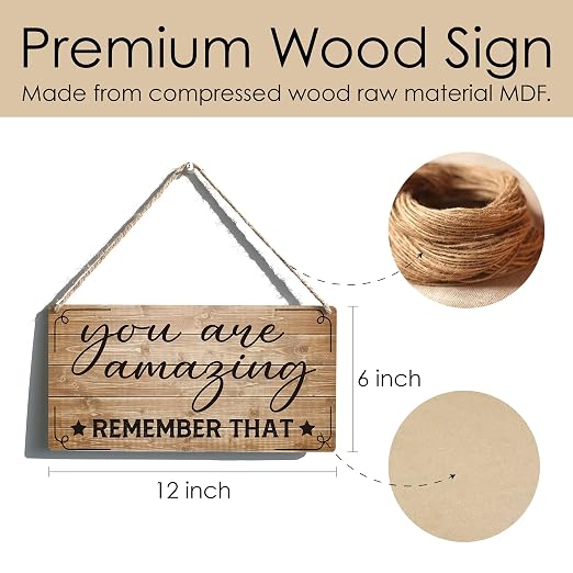 Positive Sign Farmhouse You are Amazing Wooden Hanging Sign Rustic Retro Wall Art Decor Home Office Decoration 12 x 6 Inches