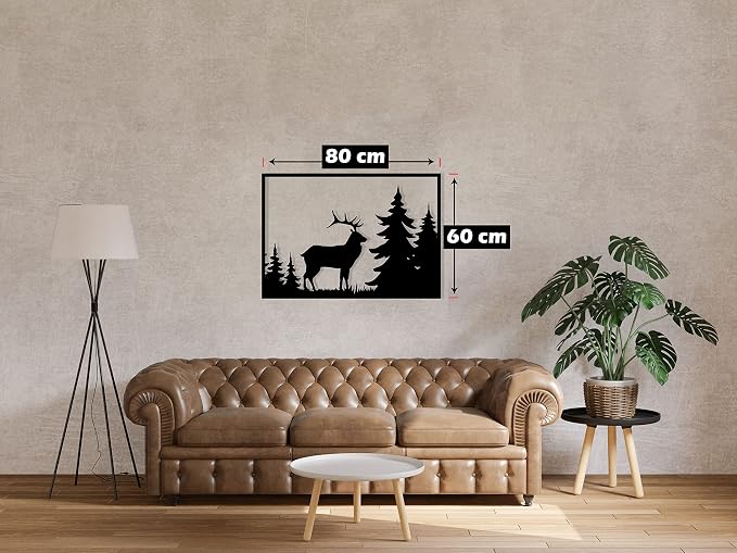 Wooden Wall Art Panel with a Deer Design, 60x80 cm, Black