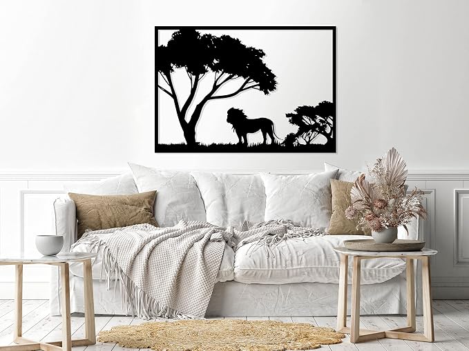 Wooden lion design wall art, 60x80cm black