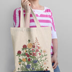 Saintrygo 4 Pieces Canvas Tote Bag Flowers Shopping Bag Beautiful Tote Bag Aesthetic Reusable Grocery Shopping Bag Makeup Bags for Girls Women, clear