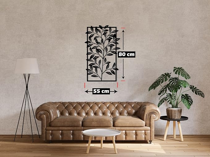 Decorative Wooden Wall Art Panel with Leaf Design, 55x80 cm, Black