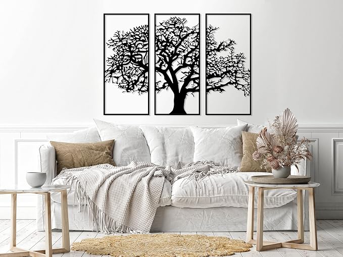 Wooden wall art panel with a winter tree pattern, 80 x 130 cm, black