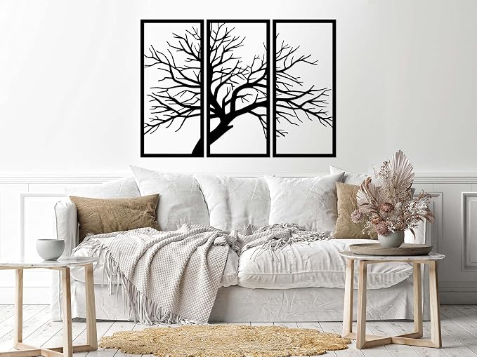 Wooden wall art with a tree design, 3 panels, 80cm x 1.30m