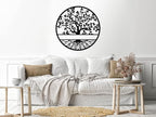 Wooden wall art panel with a Tree of Life design , measuring 80cm x 80cm