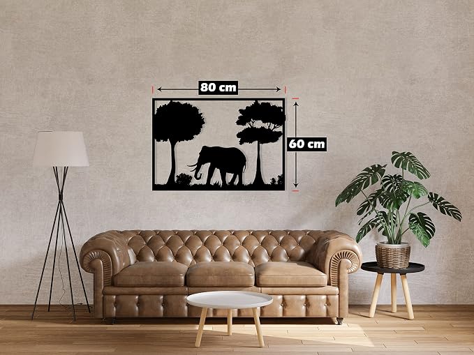 Wooden wall art with an elephant design, 60x80 cm, black