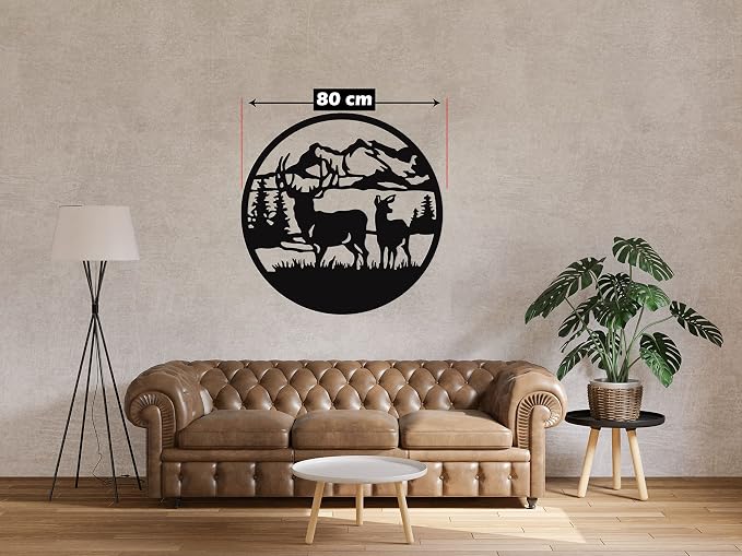 Wooden art panel with a decorative deer design for wall hanging , measuring 80cm x 80cm