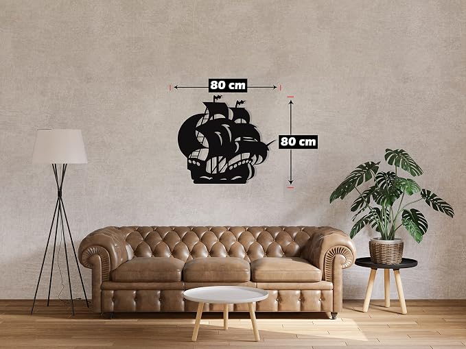 Wooden wall art with a pirate design, 80x80 cm, black