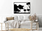 Wooden Wall Art Panel with Ostrich Design, 60x80cm, Black