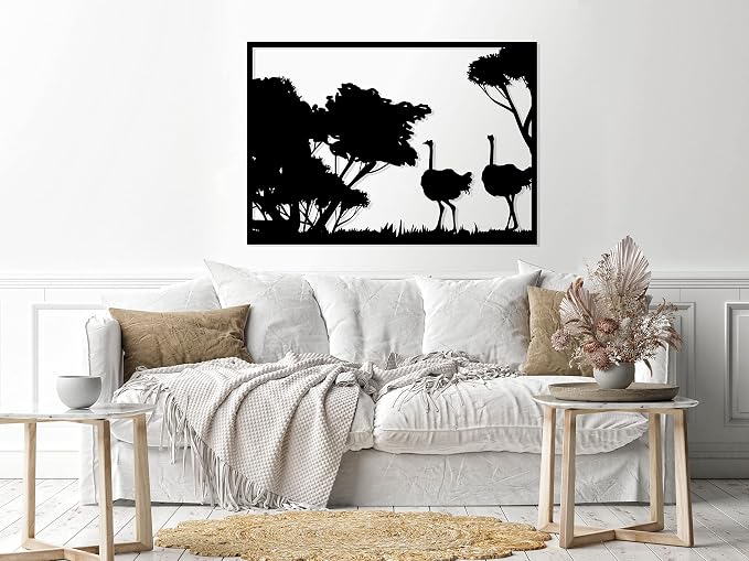 Wooden Wall Art Panel with Ostrich Design, 60x80cm, Black