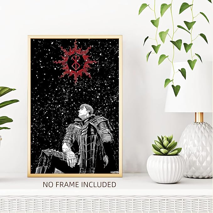 Thunwid Anime Berserk Poster Guts Starry Sky Cool Artwork Canvas Poster Wall Art Decor Print Picture for Living Room Decoration 12" x 18" Unframed
