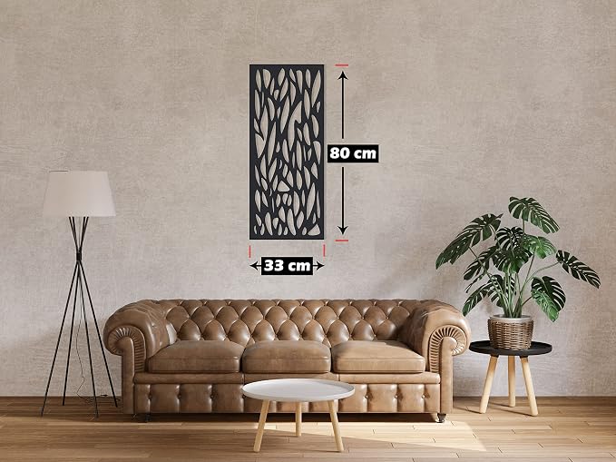 Decorative Wooden Wall Art Panel with Leaf Design, 33x80cm, Black