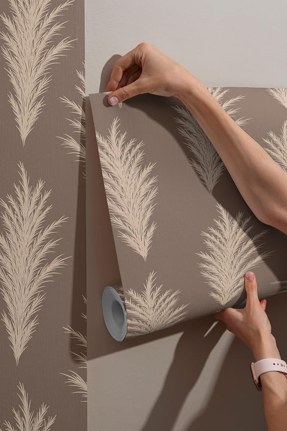 Fabric wallpaper with an autumnal boho pattern, covering an entire wall up to 4.2m x 3m, with an adhesive and smoothing tool