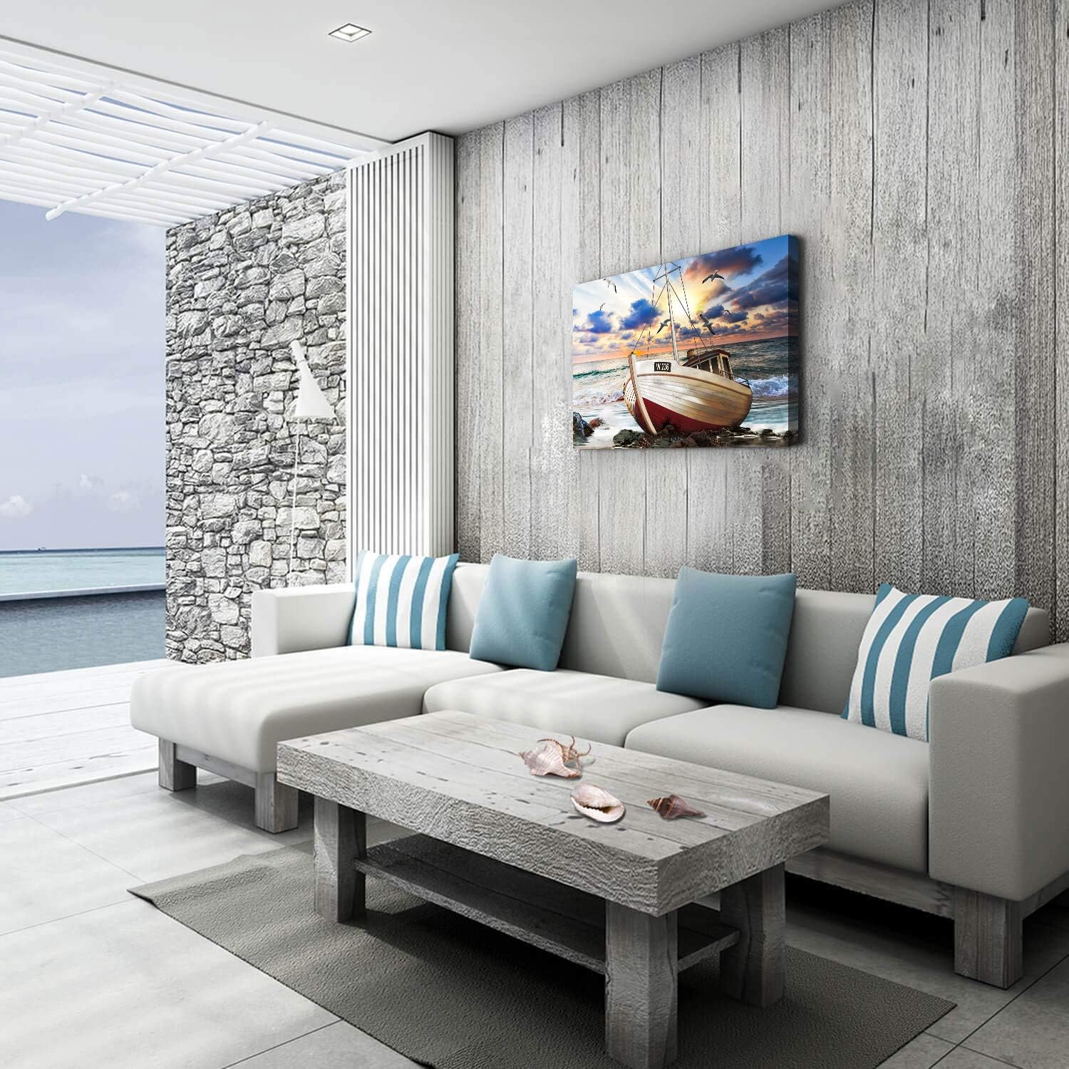 inspiration Canvas Wall Art for Living Room family Bedroom room Wall decor modern office Wall painting bathroom Decoration Blue sea ship scenery canvas pictures Artwork for home walls decorations