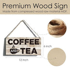 Funny Kitchen Signs Gift Farmhouse Coffee and Tea Wooden Hanging Sign Rustic Wall Art Home Coffee Bar Decoration 12 x 6 Inches