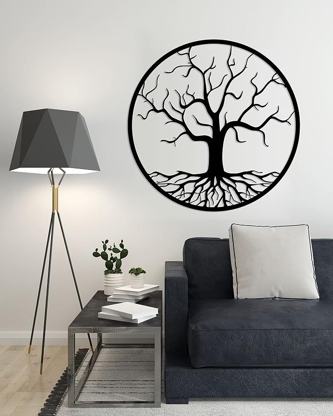Wooden wall art piece with a Tree of Life design, 80x80 cm, black
