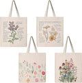 Saintrygo 4 Pieces Canvas Tote Bag Flowers Shopping Bag Beautiful Tote Bag Aesthetic Reusable Grocery Shopping Bag Makeup Bags for Girls Women, clear