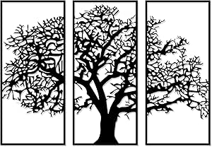 Wooden wall art panel with a winter tree pattern, 80 x 130 cm, black