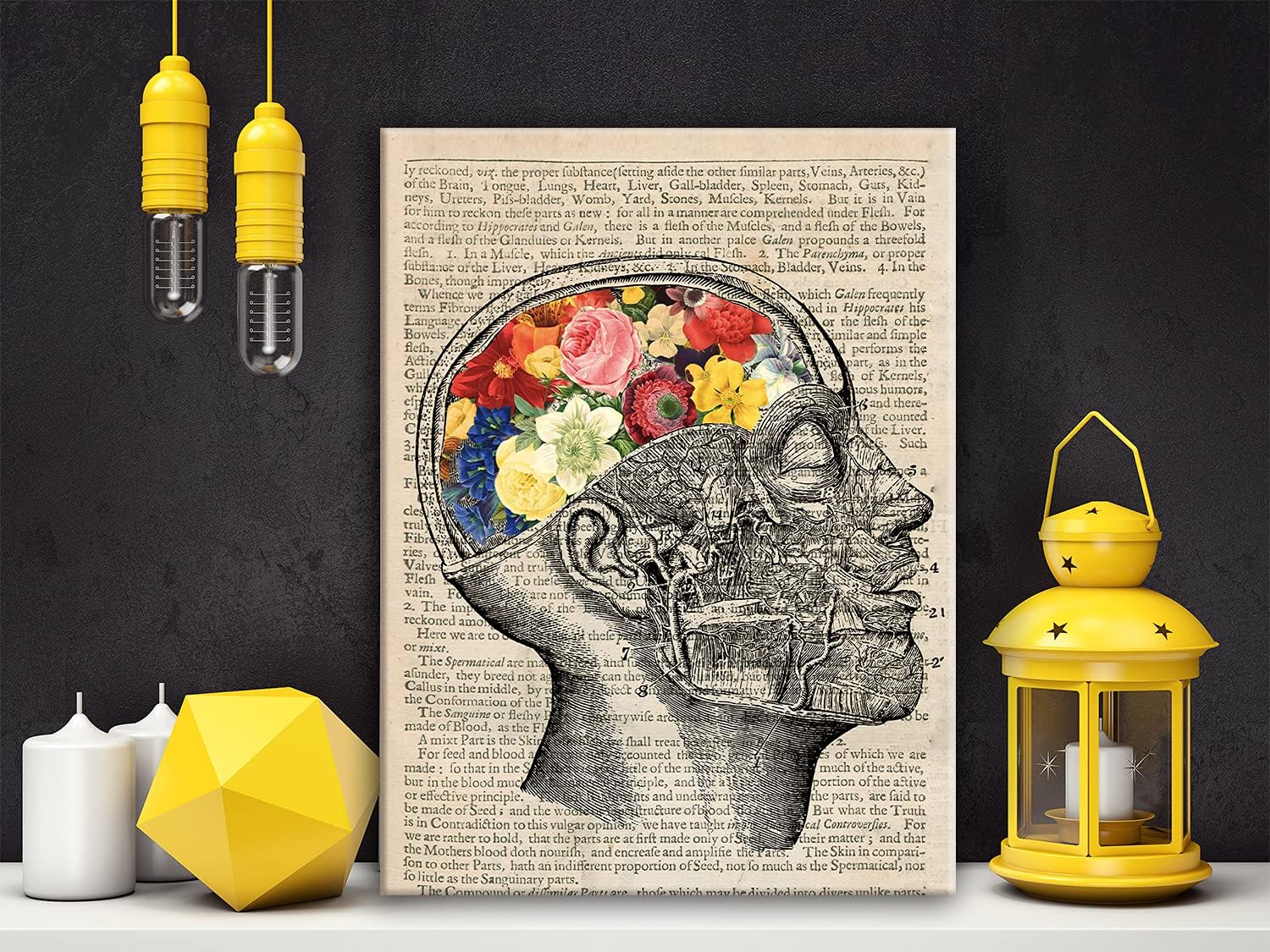 Vintage Human Anatomy Poster - Anatomy Canvas Wall Art Anatomical Brain Floral Canvas Print Painting Ready to Hang Gifts for Home/Office/Medical School Decor - Easel & Hanging Hook 12x15 Inch