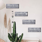 4 Pieces Home Wall Signs, THIS IS US/TOGETHER/BLESS THIS HOME/FAMILY Wall Decor For Living Room Bedroom, Rustic Wooden Farmhouse Wall Art, 4.7 x 13.8 Inch