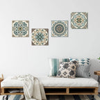 double trees Mandala Canvas Wall Art Bedroom: Living Room Bathroom Vintage Flower Giclee Print Modern Abstract Boho Pattern Painting Picture 4 Piece 12x12 Aesthetic Brown Artwork Ready to Hang