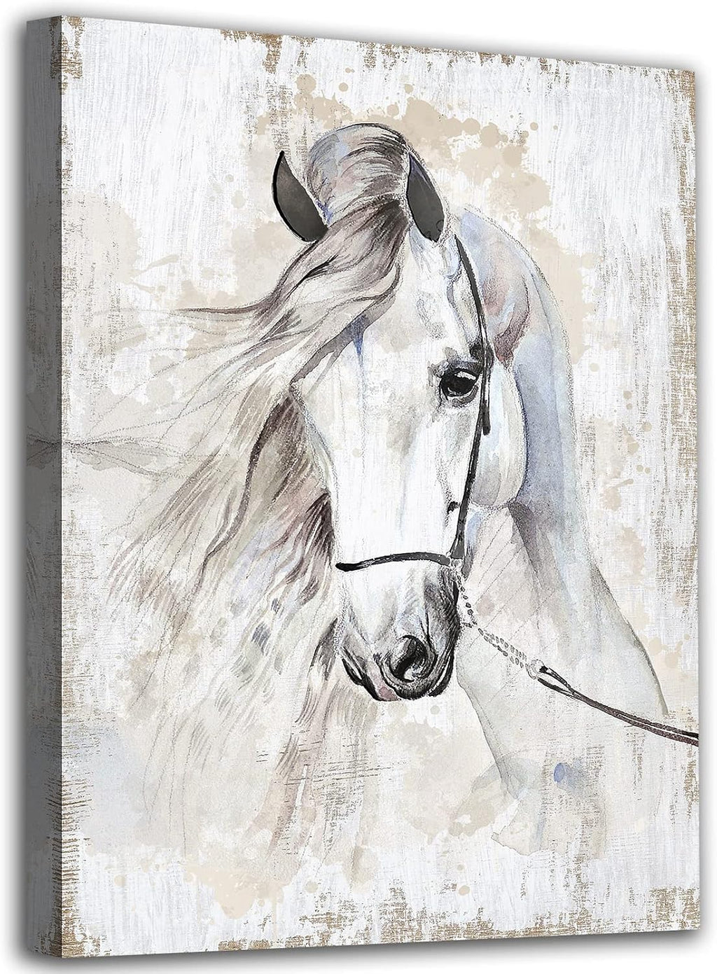 Horse Canvas Wall Art White Horse Canvas Wall Decor Farmhouse Wall Pictures Wild Animal Canvas Prints Painting Modern Artwork for Living Room Bedroom Office Home Decor Framed Ready to Hang 12"x 16"