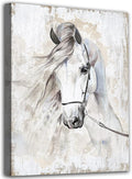 Horse Canvas Wall Art White Horse Canvas Wall Decor Farmhouse Wall Pictures Wild Animal Canvas Prints Painting Modern Artwork for Living Room Bedroom Office Home Decor Framed Ready to Hang 12"x 16"