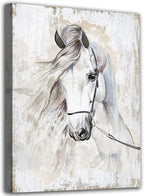 Horse Canvas Wall Art White Horse Canvas Wall Decor Farmhouse Wall Pictures Wild Animal Canvas Prints Painting Modern Artwork for Living Room Bedroom Office Home Decor Framed Ready to Hang 12"x 16"