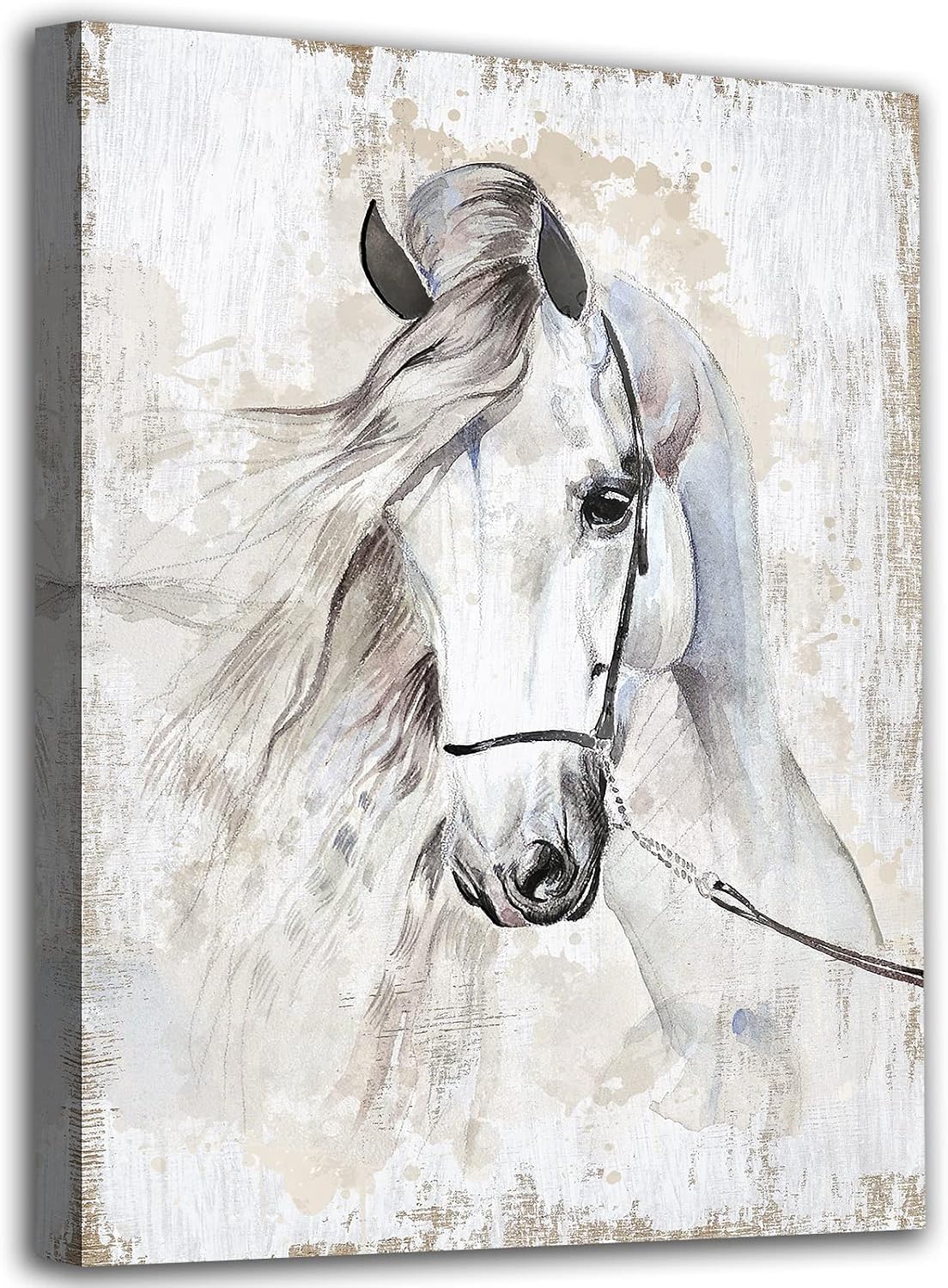 Horse Canvas Wall Art White Horse Canvas Wall Decor Farmhouse Wall Pictures Wild Animal Canvas Prints Painting Modern Artwork for Living Room Bedroom Office Home Decor Framed Ready to Hang 12"x 16"