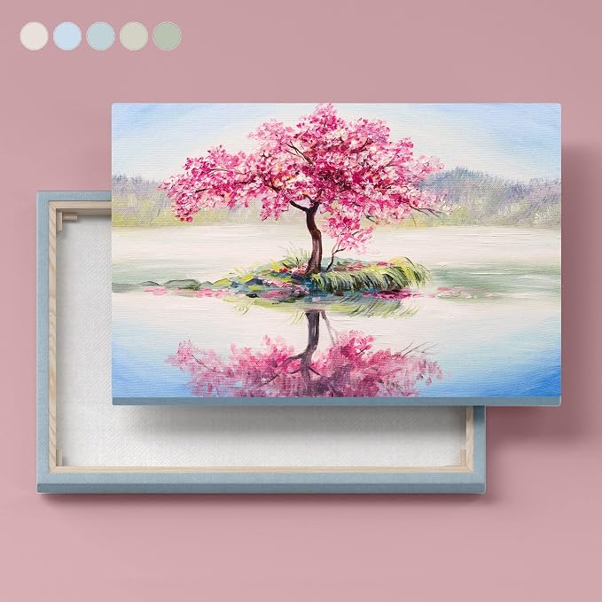 Canvas wall art, framed abstract image of an oriental cherry tree, 40x60 cm, pink