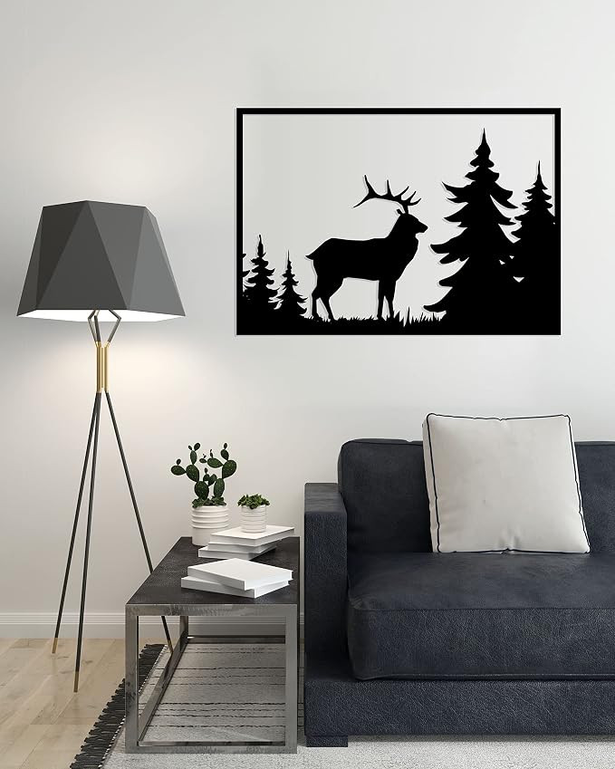 Wooden Wall Art Panel with a Deer Design, 60x80 cm, Black