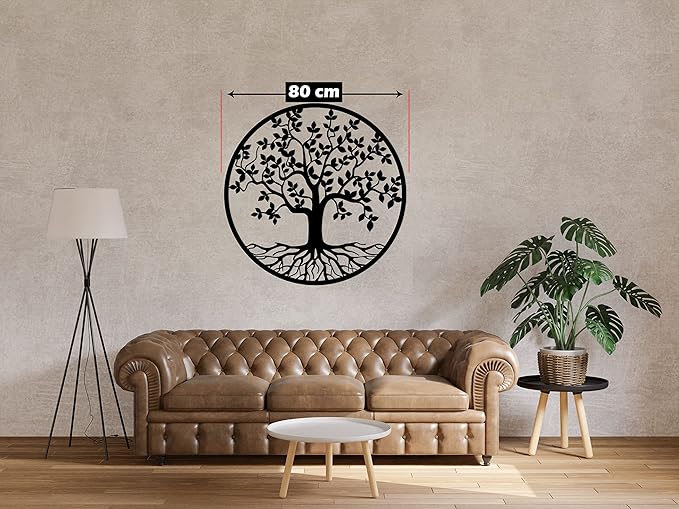 Wooden wall art panel with a Tree of Life design, measuring 80cm x 80cm