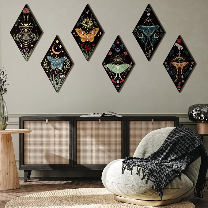 Red Theme Abstract Boho Wall Art Decor Black and White 3 Pieces Stretched and Framed Canvas Painting Black Ink Geometry Wall Art for Living Room Home Office Bathroom Bedroom Wall Decor 12"x16"x3