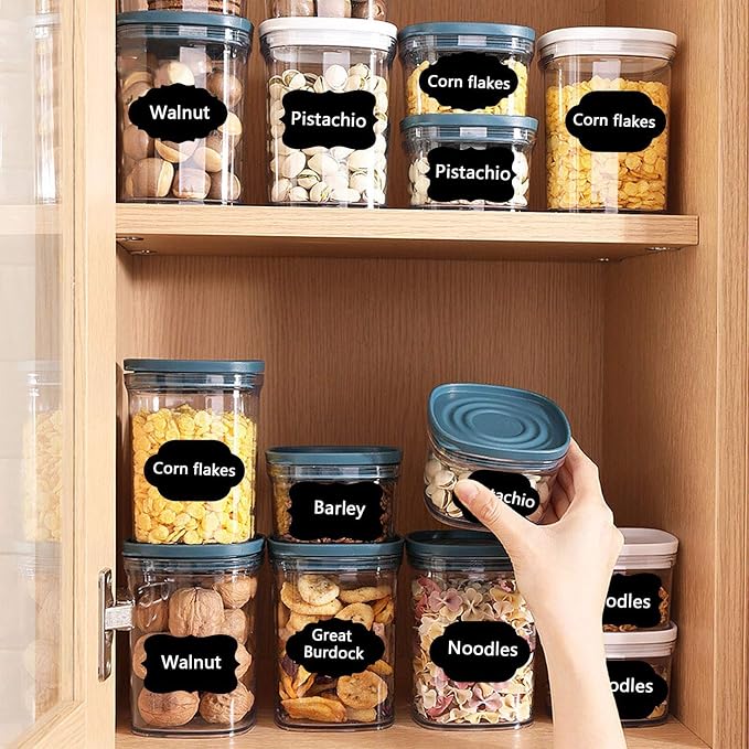Premify 300 Chalkboard Labels with White Gold & Silver Erasable Chalk Markers, Pantry & Storage Stickers for Jars, Kitchen Labels, Mason, Spice, Glass, Cups, Containers, Laundry Room, Office Organizer