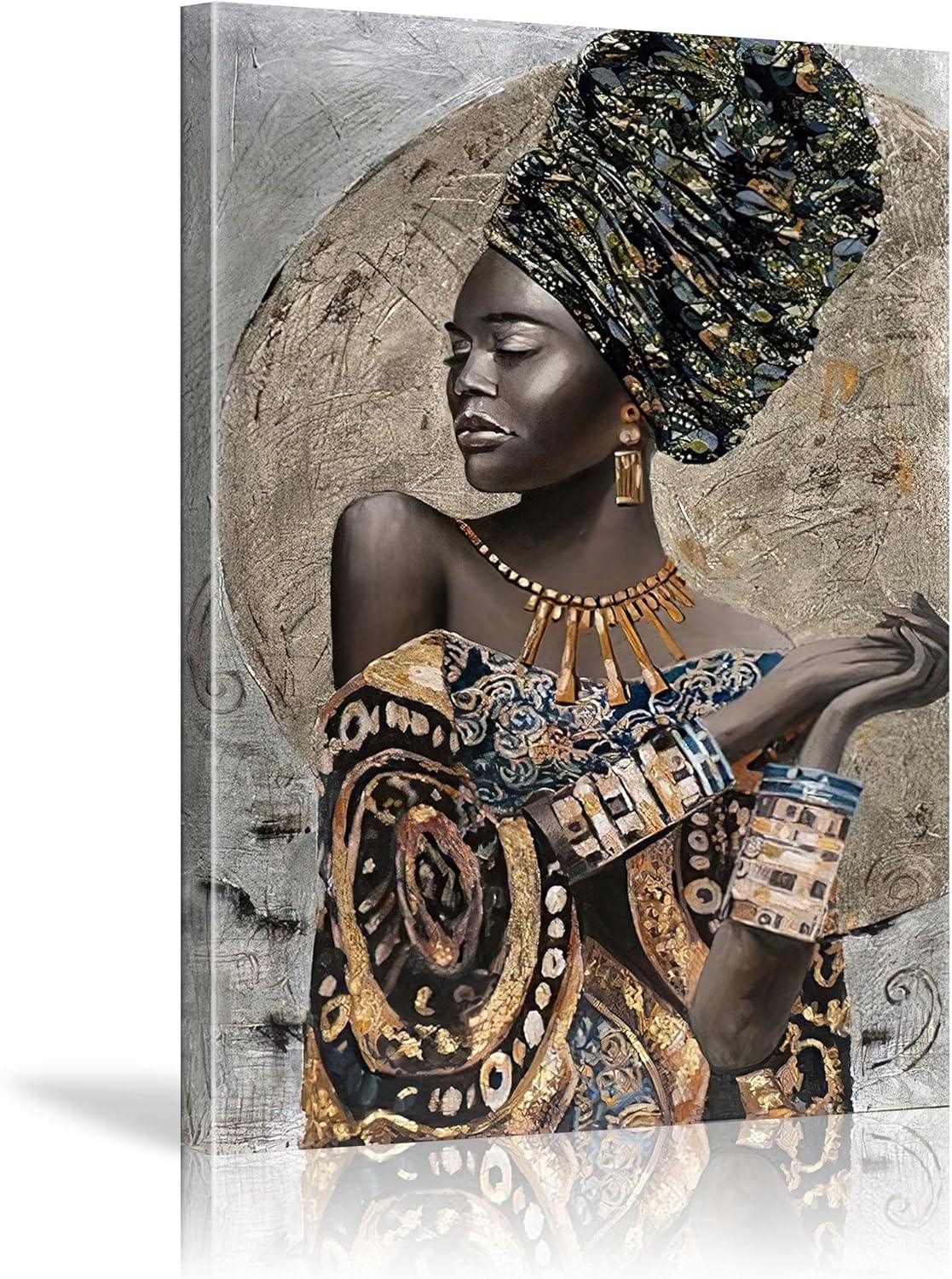 HYFBH African American Wall Art- Elegant Black Woman Minimalist Wall Decor- Abstract Black Art Painting Canvas Prints for Living Room Bathroom Home Decoration Framed Artwork for Walls 12”x16”