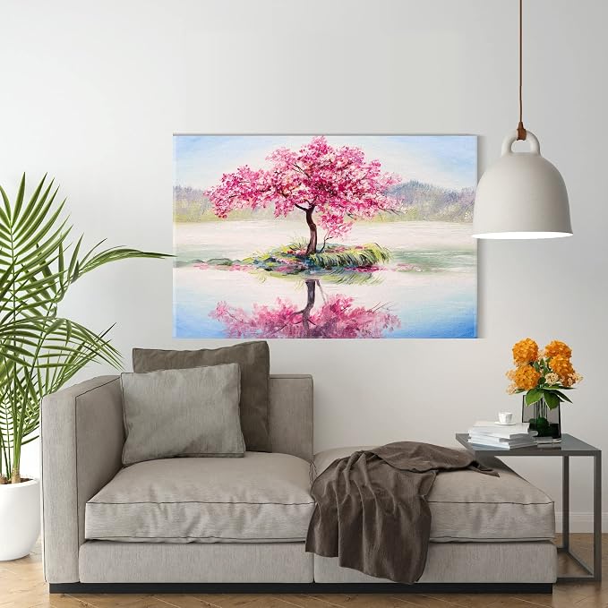 Canvas wall art, framed abstract image of an oriental cherry tree, 40x60 cm, pink