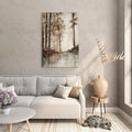 A wall art piece featuring a hand-printed watercolor landscape on canvas, measuring 60 x 40 cm.